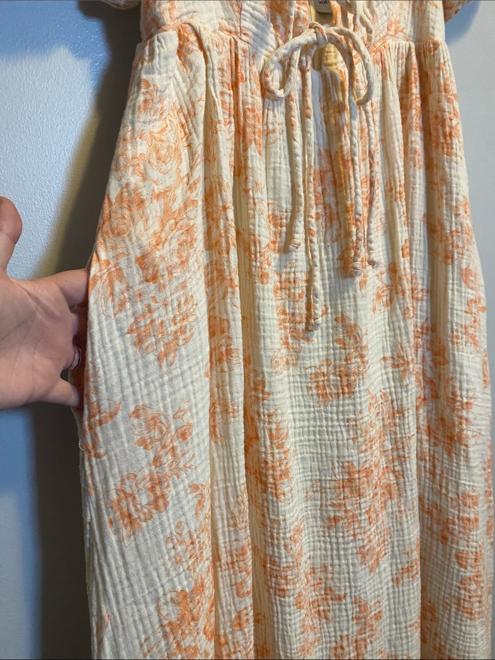 Worth Collective Haven 100% Cotton Tie Front Maxi Dress in Sherbet Medium Gauze - Picture 6 of 16